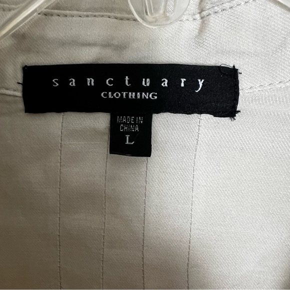 Sanctuary Cream Silk Blend Sheer Button Down Western Shirt Size Large Neutral - Picture 2 of 8
